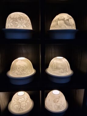 Porcelain Dome Lights - Carved Floral & Nature Scenes